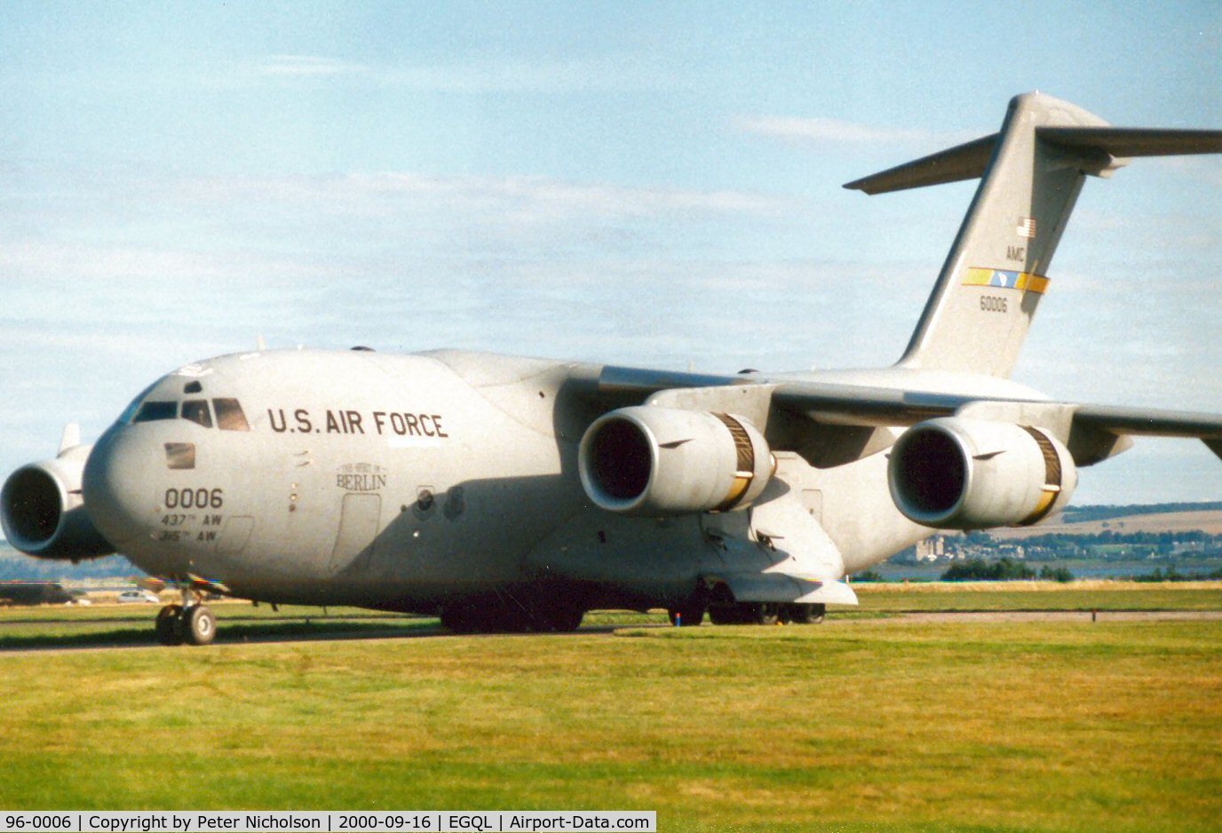 96-0006, 1996 McDonnell Douglas C-17A Globemaster III C/N P-38, C-17A Globemaster, callsign Reach 6006, named City of Berlin of 437th Airlift Wing at the 2000 Leuchars Airshow.