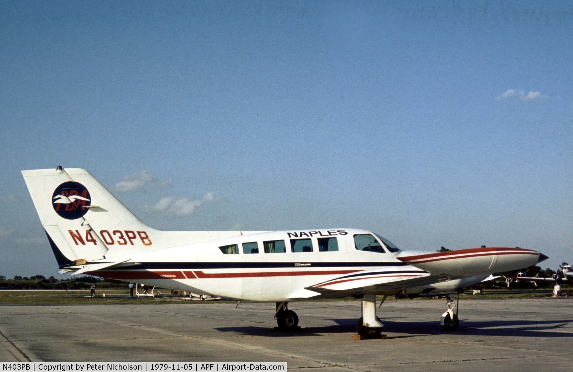 N403PB, 1976 Cessna 402B C/N 402B-1217, Cessna 402B Businessliner of Naples Airlines division of Provincetown-Boston Airlines as seen at Naples in November 1979.