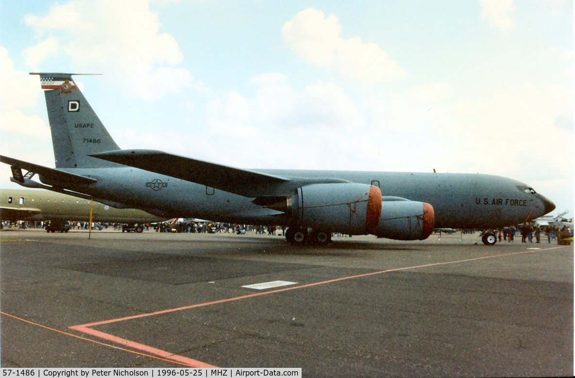 57-1486, 1957 Boeing KC-135R Stratotanker C/N 17557, KC-135R Stratotanker named Bockscar of 351st Air Refuelling Squadron/100th Air Refuelling Wing on display at the 1996 Mildenhall Air Fete.