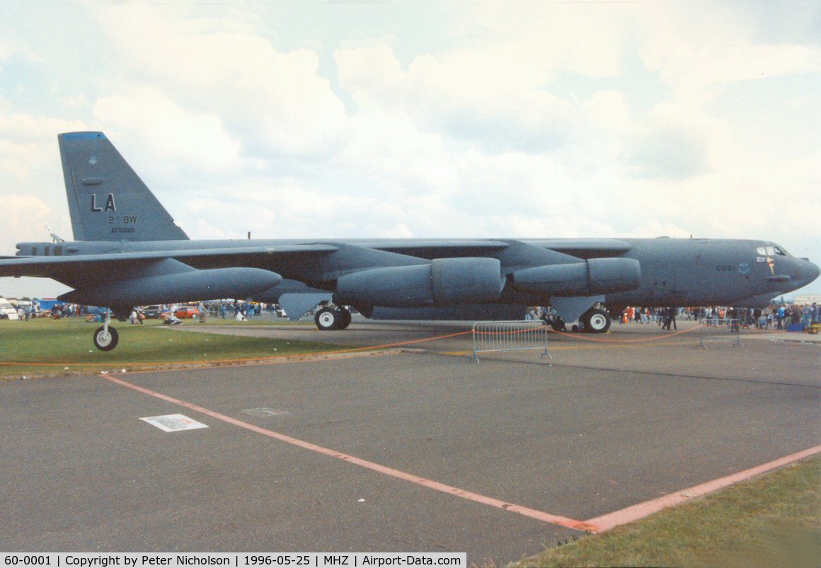 60-0001, 1960 Boeing B-52H Stratofortress C/N 464366, B-52H Stratofortress named Memphis Belle IV of 20th Bomb Squadron/2nd Bomb Wing on display at the 1996 Mildenhall Air Fete.