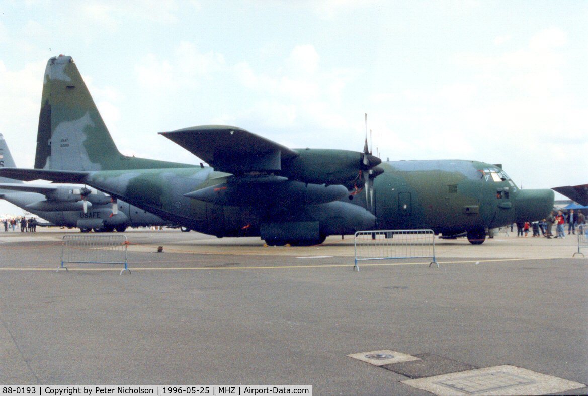 88-0193, 1988 Lockheed MC-130H Combat Talon II C/N 382-5134, MC-130H Hercules named Night Rider of 7th Special Operations Squadron/352nd Special Operations Group on display at the 1996 Mildenhall Air Fete.