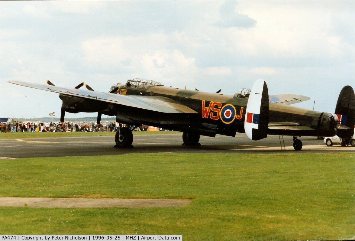 PA474, 1945 Avro 683 Lancaster B1 C/N VACH0052/D2973, Lancaster I of the Battle of Britain Memorial Flight on display at the 1996 Mildenhall Air Fete.
