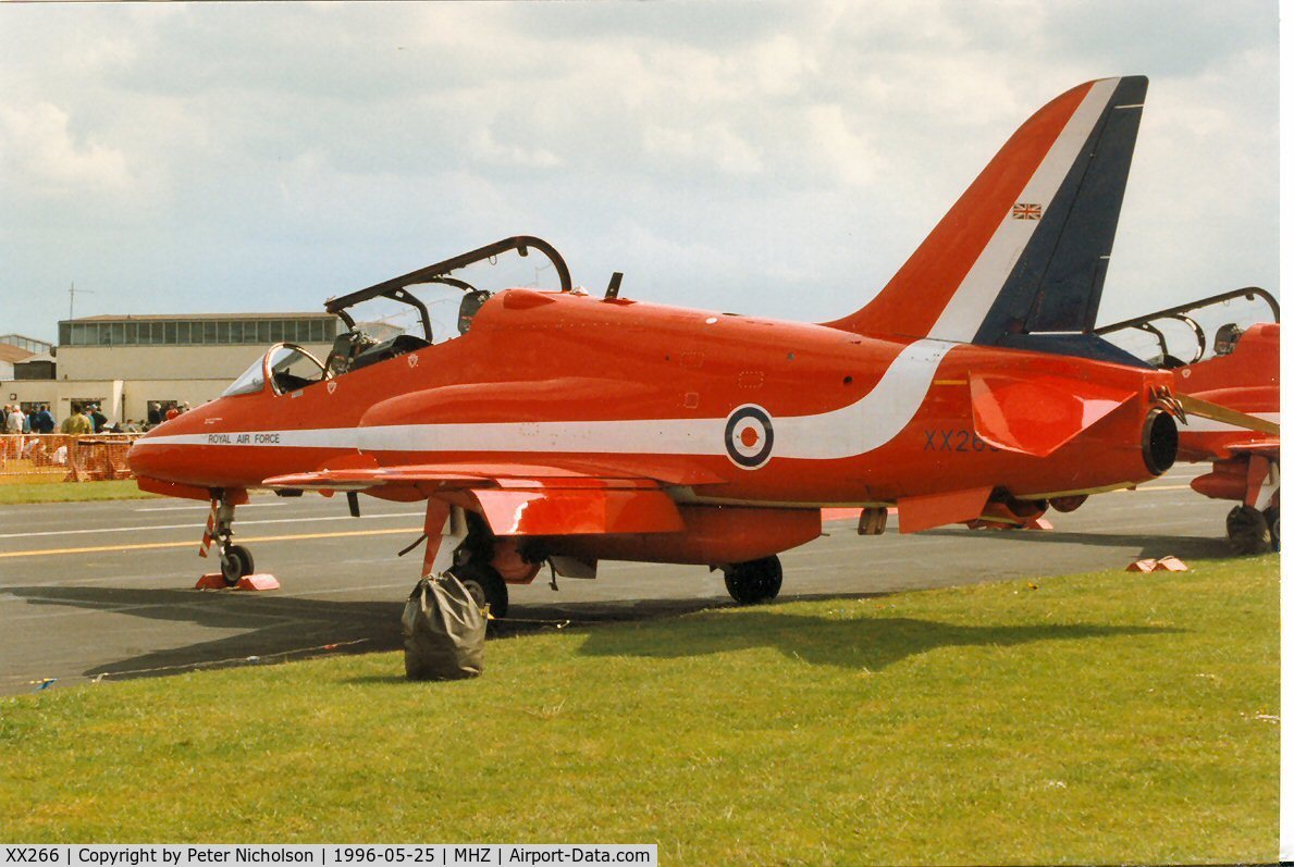 XX266, 1979 Hawker Siddeley Hawk T.1A C/N 102/312102, Hawk T.1A of the Red Arrows display team at the 1996 Mildenhall Air Fete.