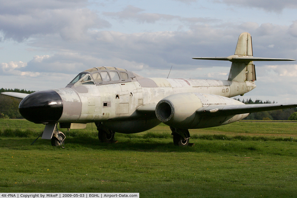 4X-FNA, 1953 Gloster Meteor NF.13 C/N 5616, Composite frame preserved at Lasham.
