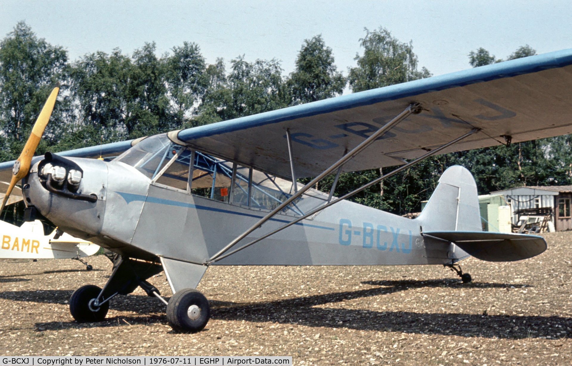 G-BCXJ, 1944 Piper L-4J Grasshopper (J3C-65D) C/N 13048, This Piper Cub was present at the 1976 Popham Fly-In.