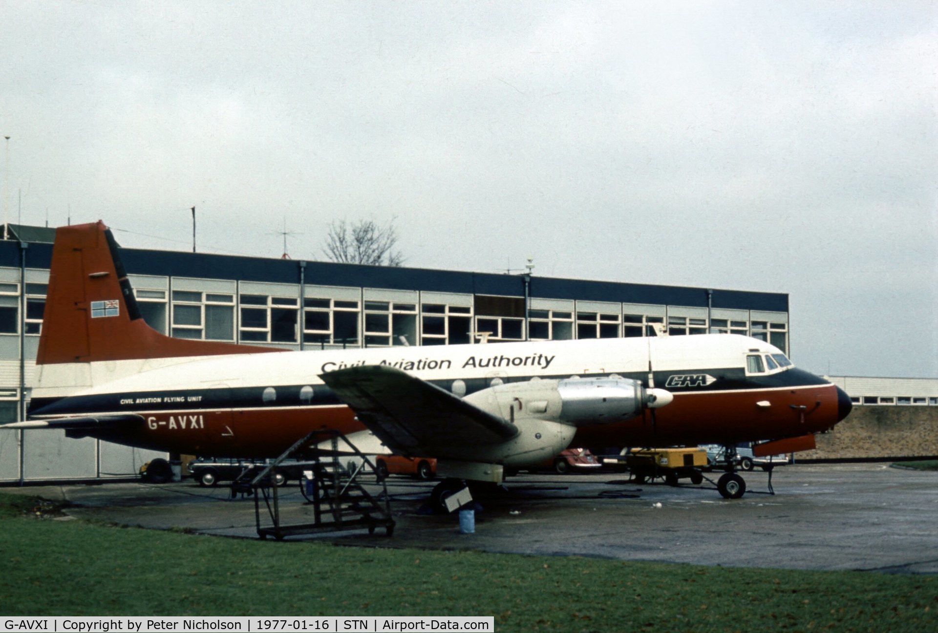 G-AVXI, 1968 Hawker Siddeley HS.748 Series 2A C/N 1623, HS.748 of the Civil Aviation Authority at their Stansted base in January 1977.