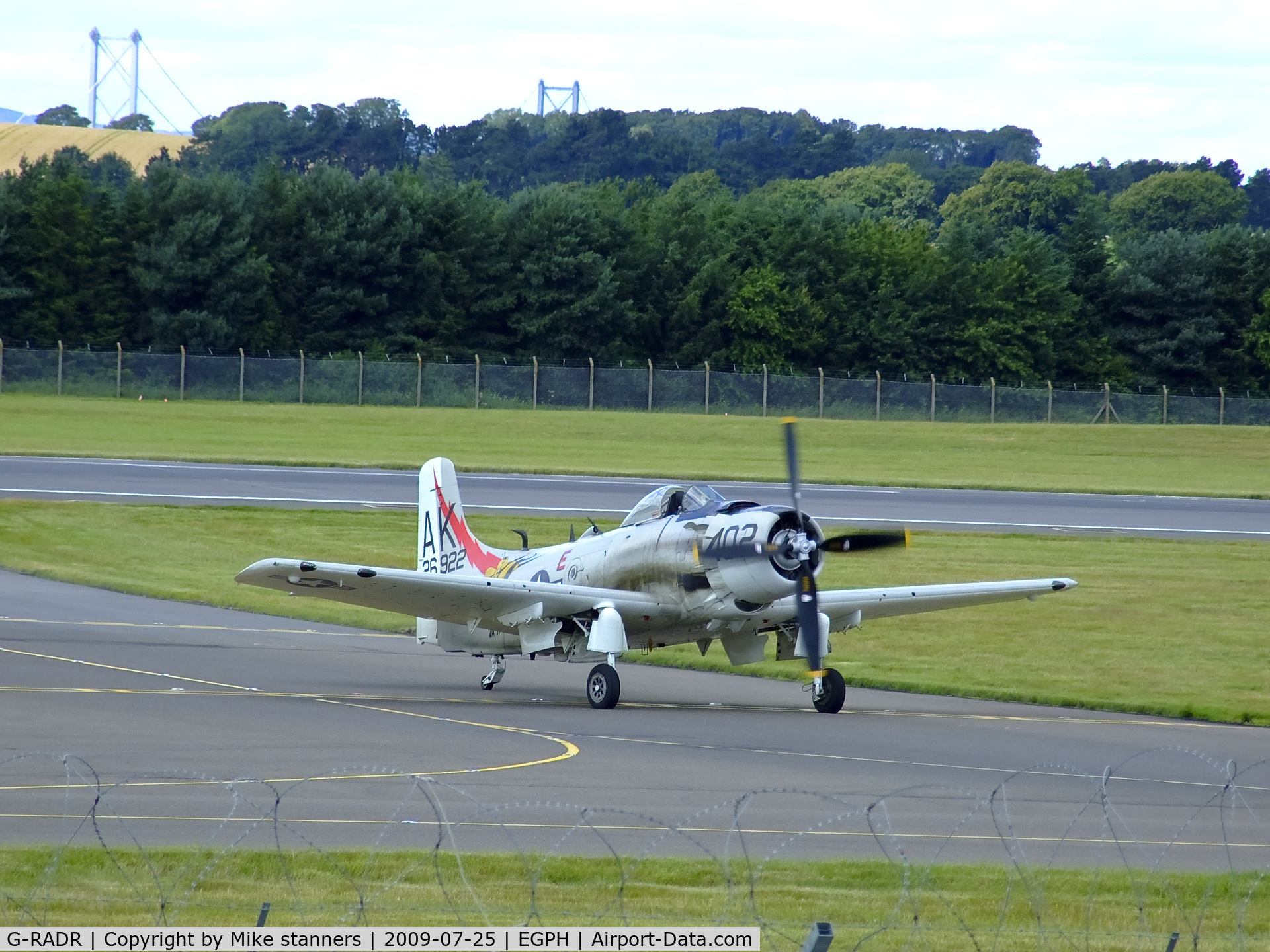 G-RADR, 1948 Douglas A-1D Skyraider (AD-4NA) C/N 7722, Skyraider 26922 taxiing back into EDI After its display at East fortune air show