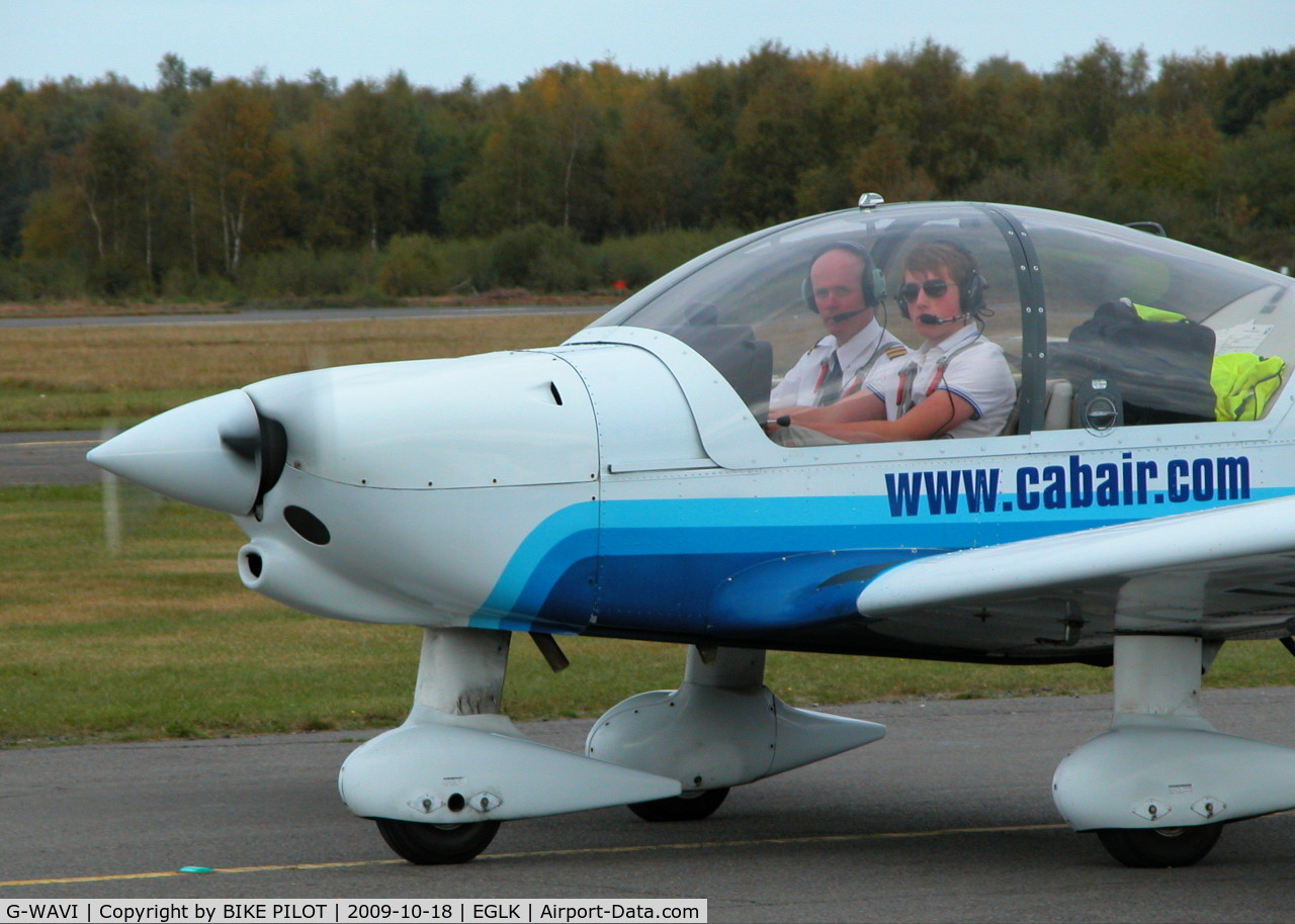 G-WAVI, 2000 Robin HR-200-120B C/N 346, STUDENT PILOT JAMES INNES TAXYING OUT TO RWY 25 FOR ANOTHER TRAINING FLIGHT