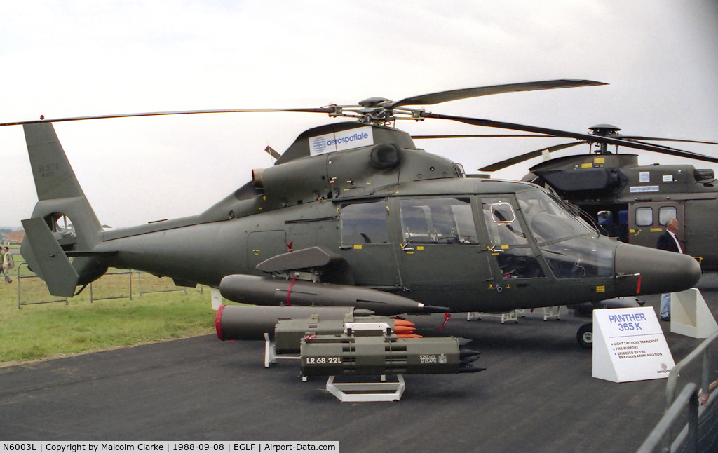 N6003L, Aerospatiale SA-365K Panther C/N 6011, Aerospatiale SA-365K Panther at the Farnborough Airshow in 1988.