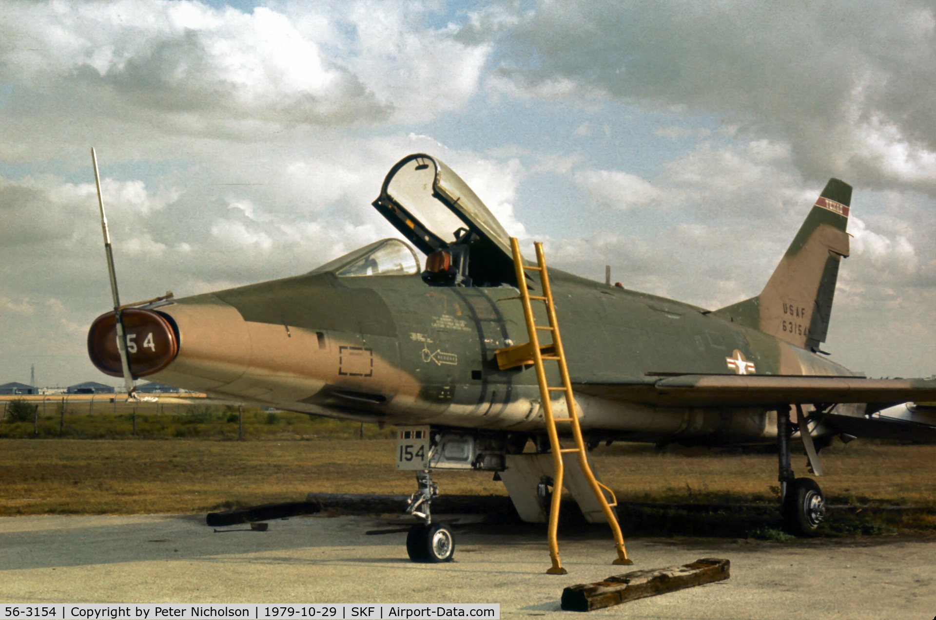 56-3154, 1956 North American F-100D Super Sabre C/N 235-350, F-100D Super Sabre of 182nd Tactical Fighter Squadron at Kelly AFB in October 1979.
