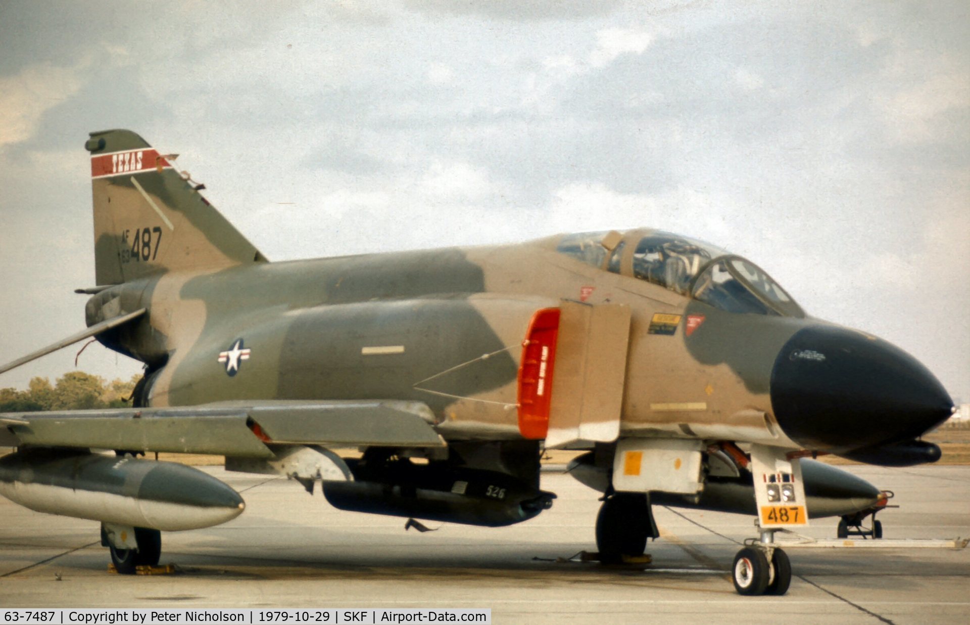 63-7487, 1963 McDonnell F-4C-18-MC Phantom II C/N 485, F-4C Phantom of 182nd Tactical Fighter Squadron/149th Tactical Fighter Group seen at Kelly AFB in October 1979.