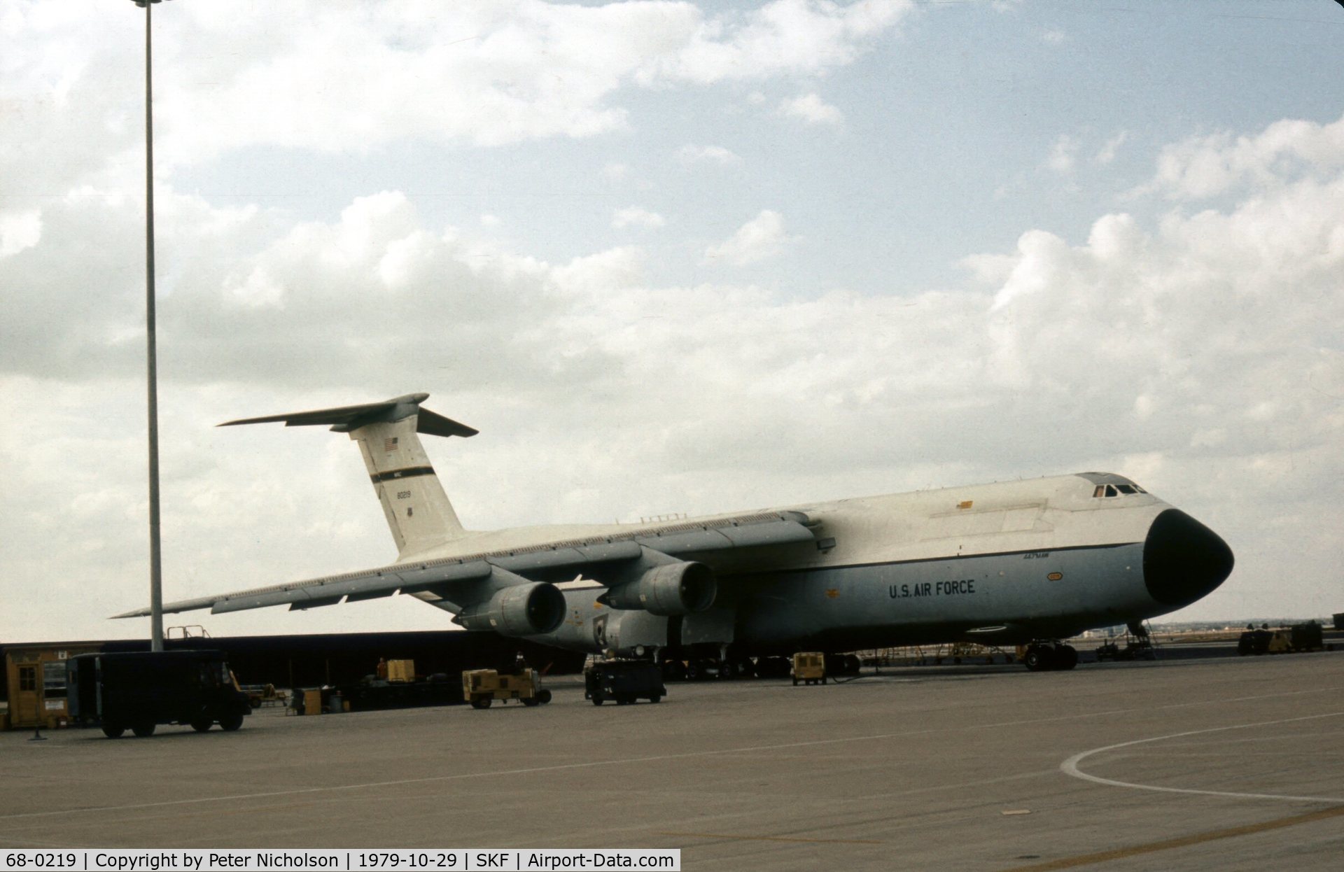 68-0219, 1968 Lockheed C-5A Galaxy C/N 500-0022, C-5A Galaxy of 443rd Military Airlift Wing seen at Kelly AFB in October 1979.