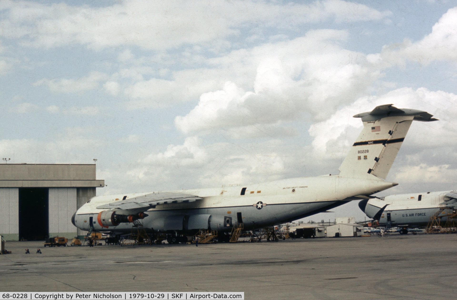 68-0228, 1968 Lockheed C-5A Galaxy C/N 500-0031, Another view of the 60th Military Airlift Wing C-5A Galaxy seen at Kelly AFB in October 1979.
