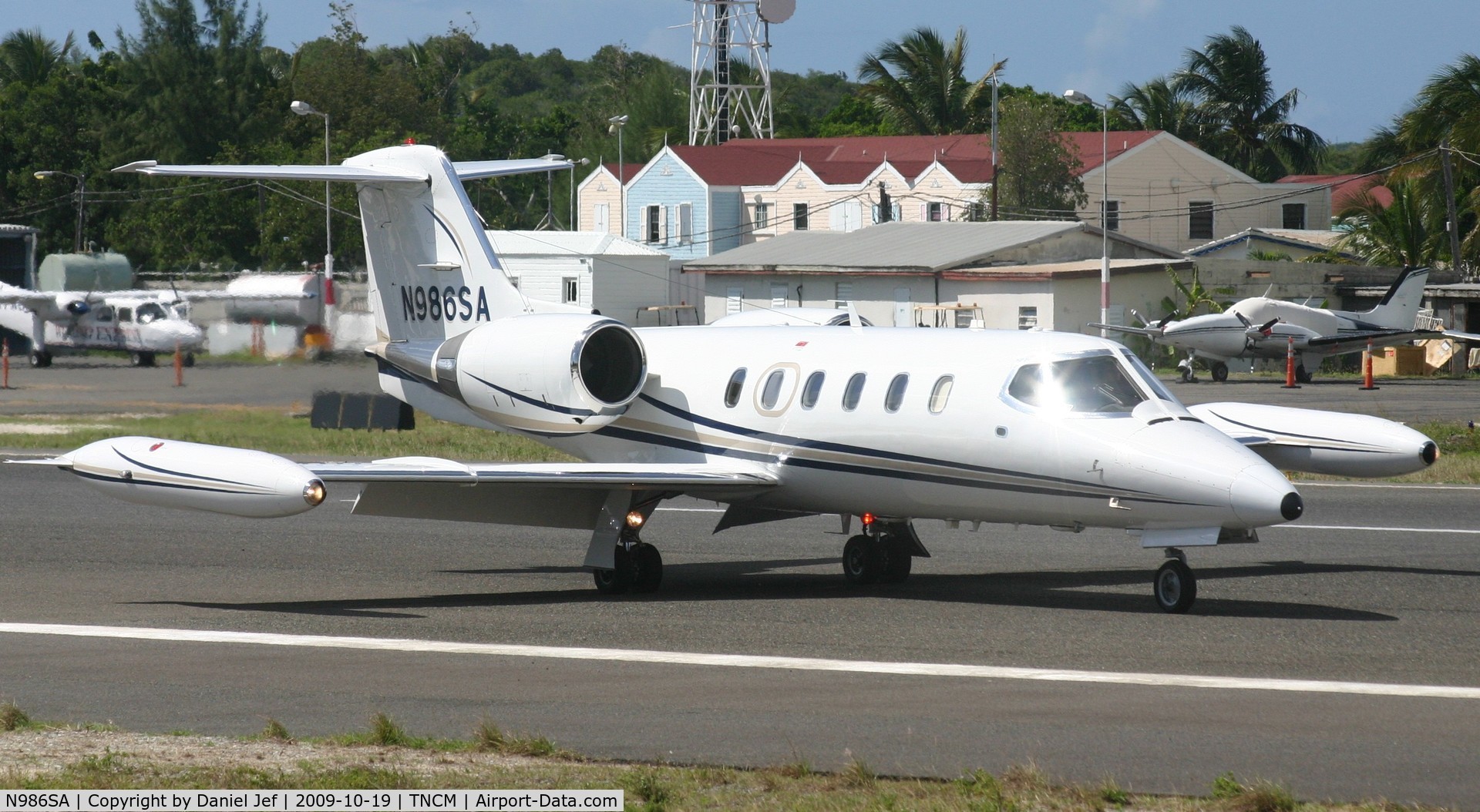 N986SA, 1985 Gates Learjet 35A C/N 609, just landed at tncm