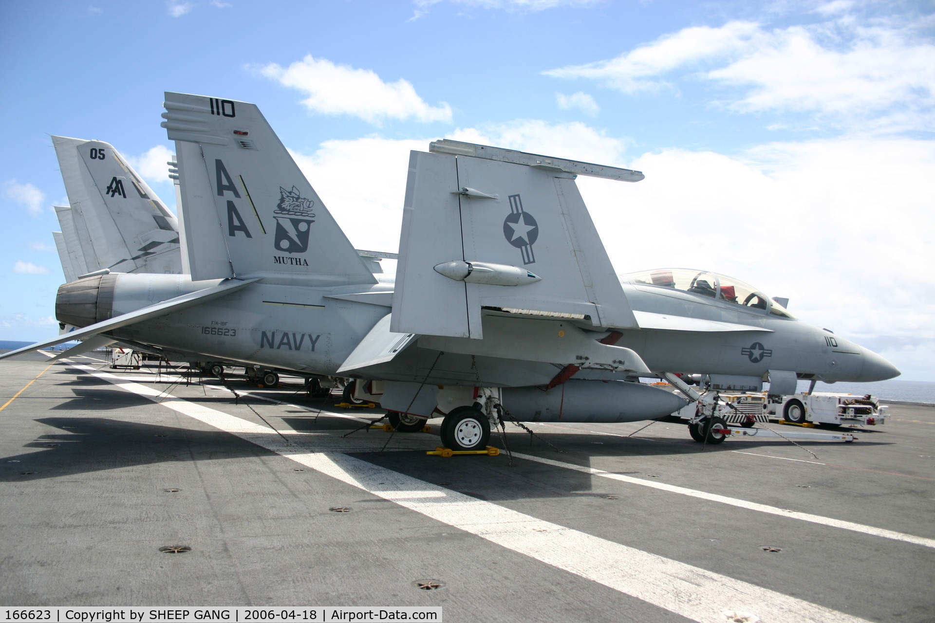 166623, Boeing F/A-18F Super Hornet C/N F116, well chain dow n on the deck of the USS george washington