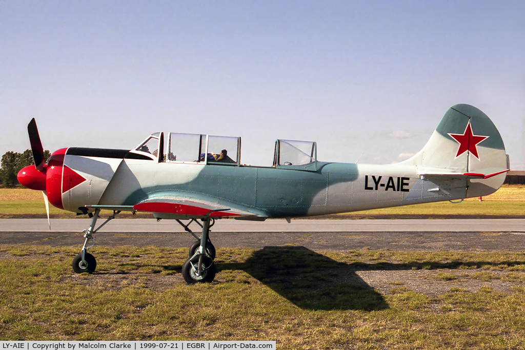 LY-AIE, 1989 Bacau Yak-52 C/N 899907, Bacau YAK-52. At Breighton Airfield, North Yorks, UK.