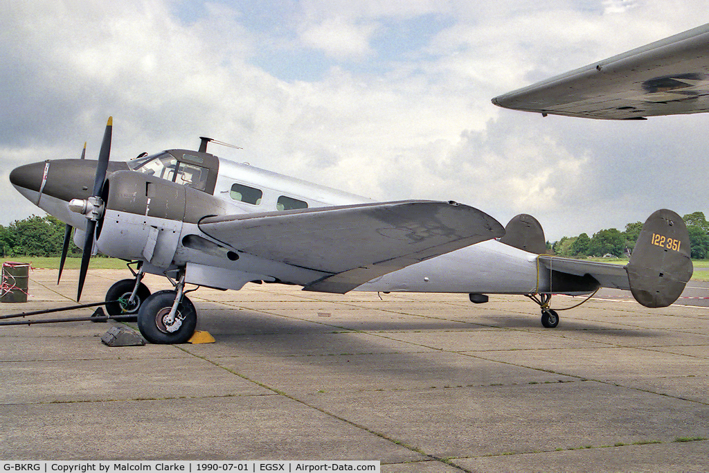 G-BKRG, 1951 Beech C-45H Expeditor C/N AF-222, Beech C45H. Ex 51-11665, but now marked as '122351'. North Weald Airfield, July 1990.