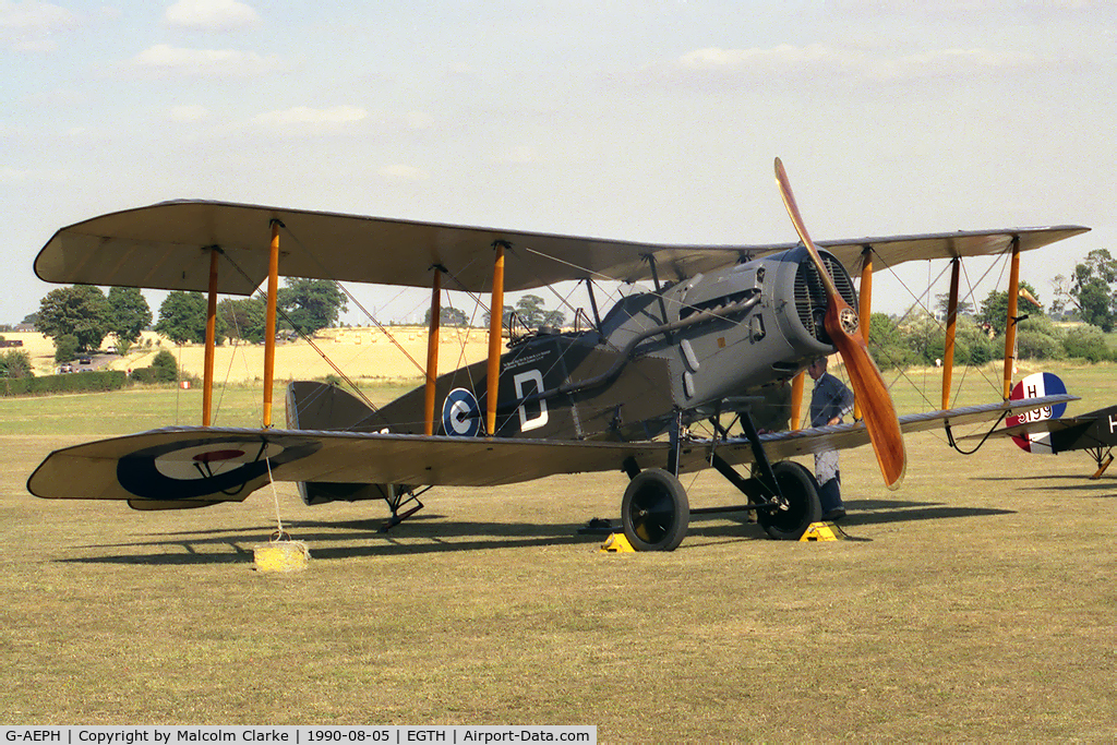 G-AEPH, 1918 Bristol F.2B Fighter C/N 7575, Bristol Fighter F2B at Battle Over Britain Display in 1990 held at The Shuttleworth Trust, Old Warden, Beds, UK.
