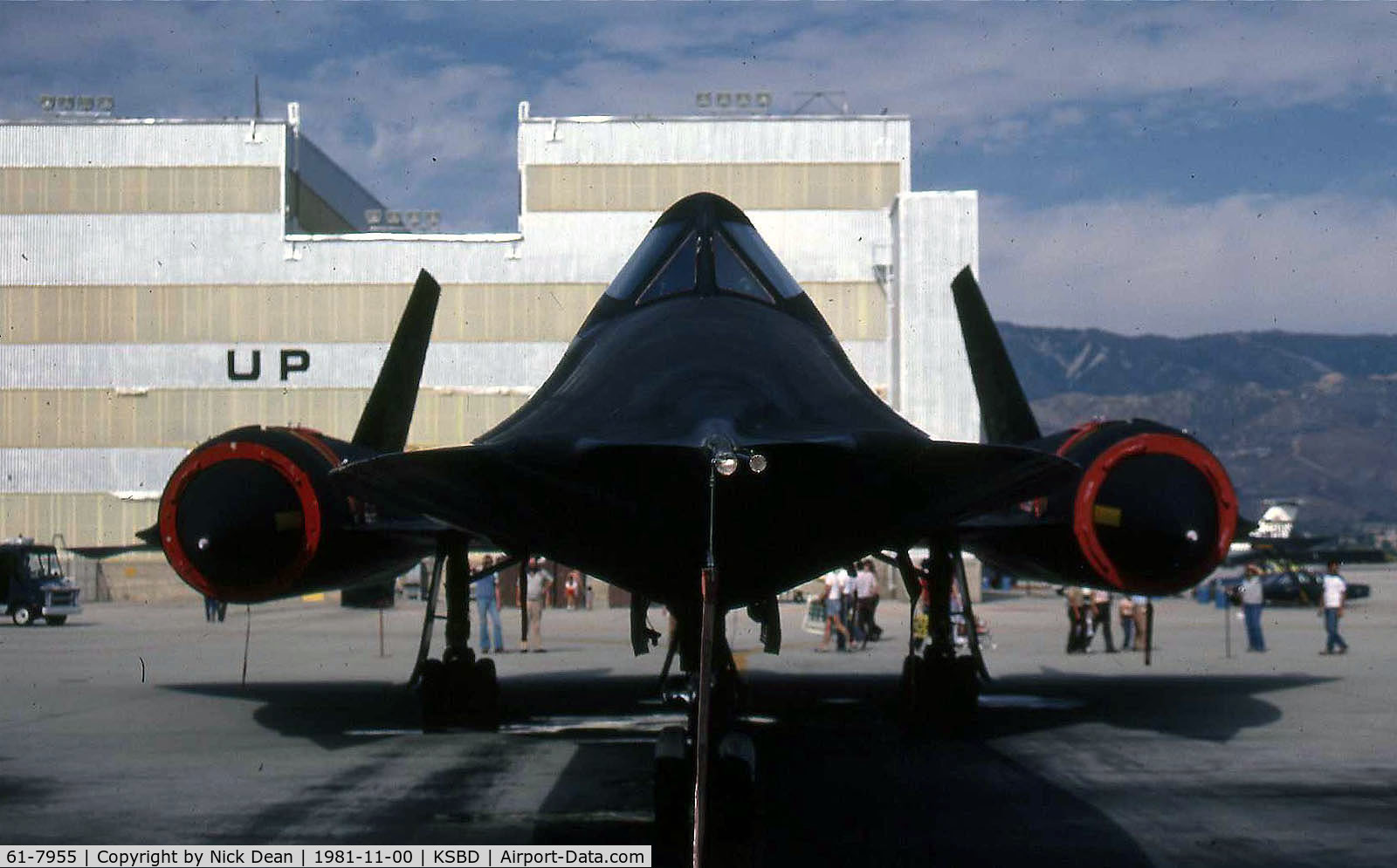 61-7955, 1961 Lockheed SR-71A Blackbird C/N 2006, KSBD sitting on the ramp in the static prior to being tugged out for the flying display