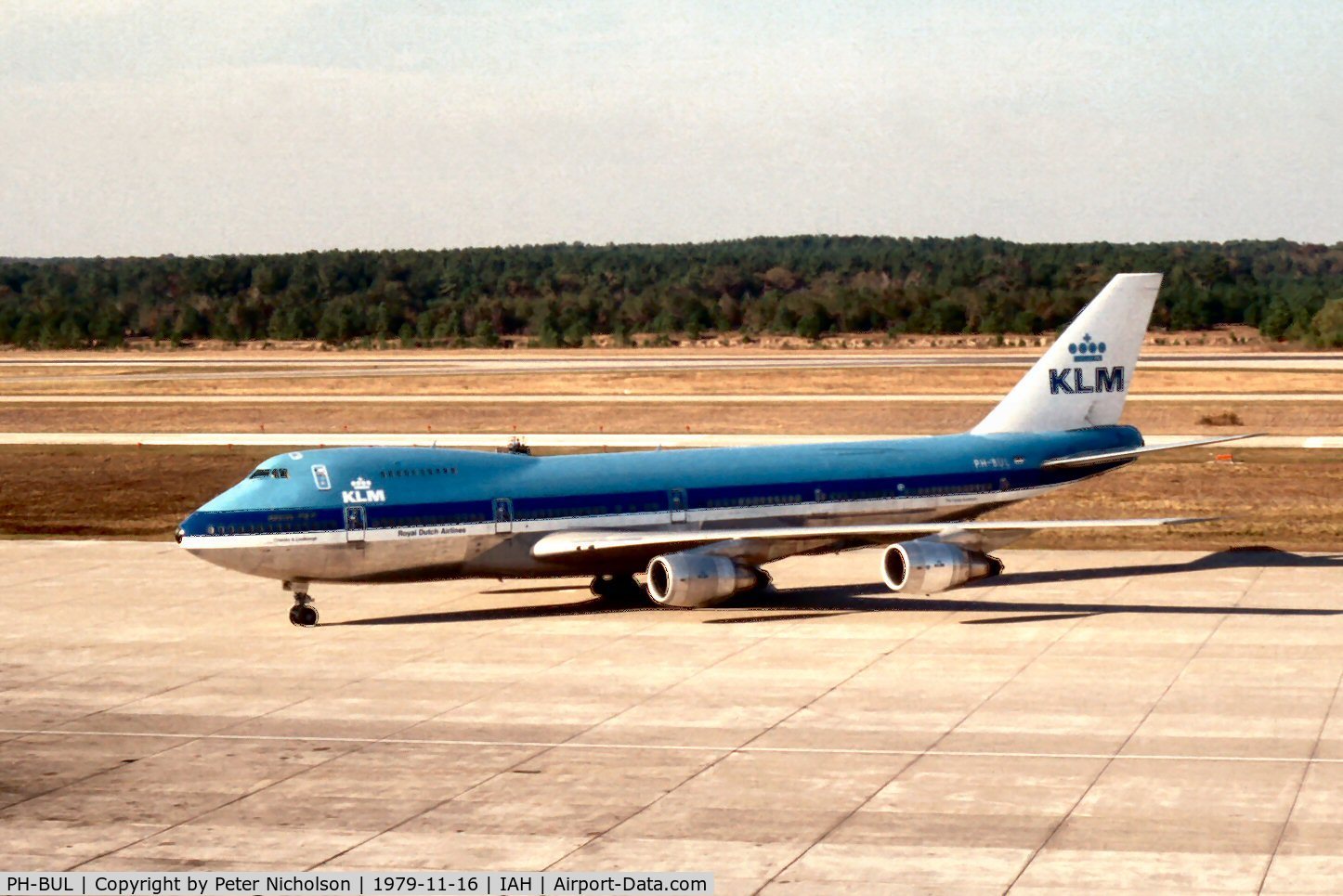 PH-BUL, 1978 Boeing 747-206B C/N 21550, Boeing 747-206B of KLM Royal Dutch Airlines arriving at Houston in November 1979.