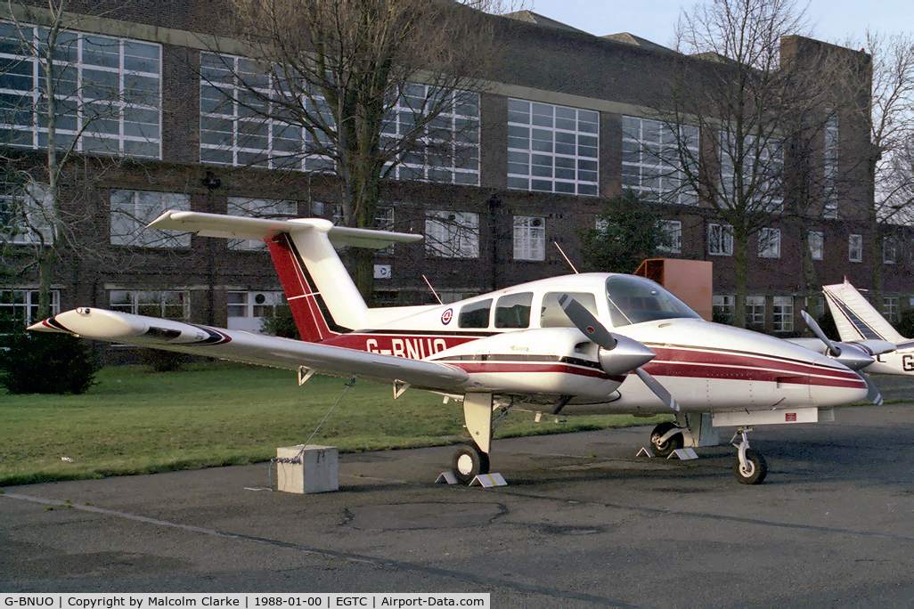 G-BNUO, 1979 Beech 76 Duchess C/N ME-250, Beech 76 at Cranfield Airfield, UK in 1988.