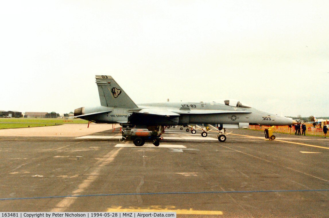 163481, 1988 McDonnell Douglas F/A-18C Hornet C/N 712/C041, F/A-18C Hornet of Attack Squadron VFA-83 at the 1994 Mildenhall Air Fete.