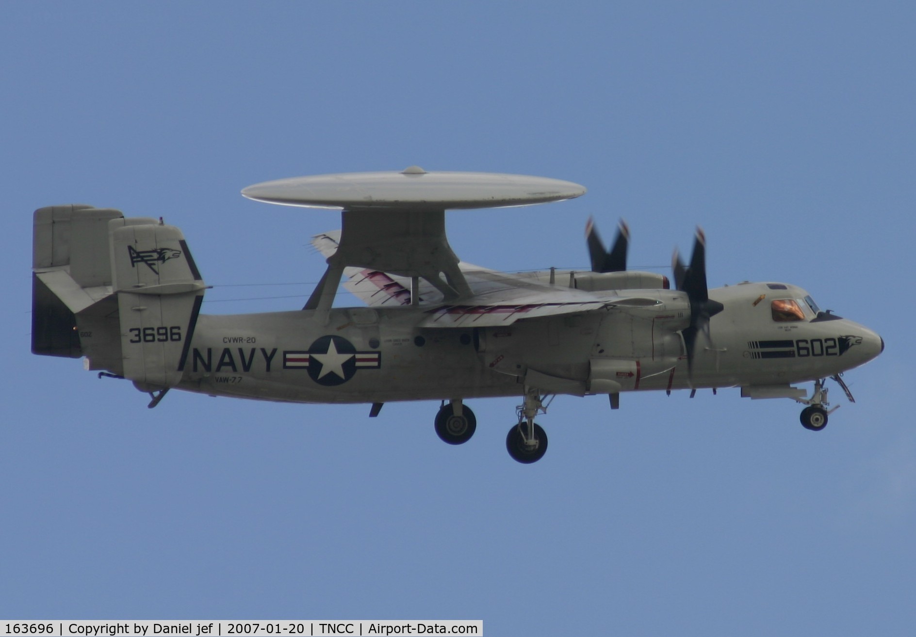 163696, Grumman E-2C Hawkeye Group 1 C/N A132, They are doing a next low pass with full flap.