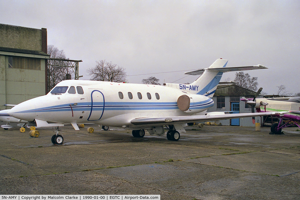 5N-AMY, 1970 Hawker Siddeley HS.125 Series 403B C/N 25227, Hawker Siddely HS-125-F403B at Cranfield Airfield, Beds, UK in 1990.