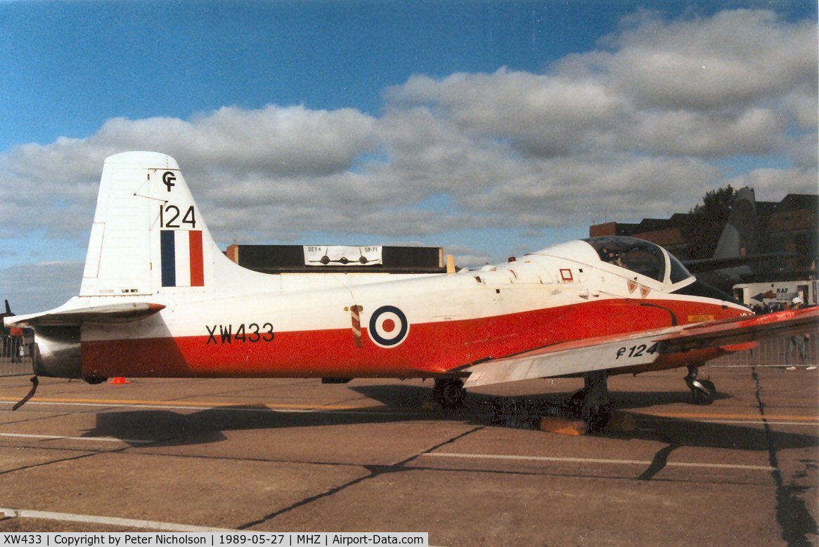 XW433, 1972 BAC 84 Jet Provost T.5A C/N EEP/JP/1055, Jet Provost T.5A of 7 Flying Training School at Church Fenton on display at the 1989 Mildenhall Air Fete.