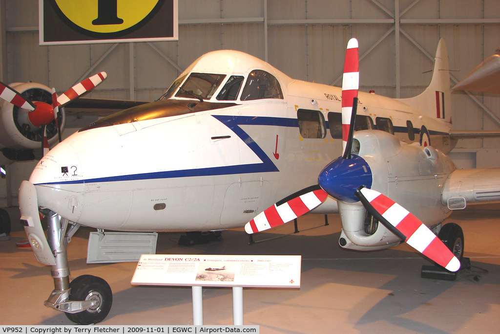 VP952, De Havilland DH-104 Devon C.2 C/N 04048, exhibited at the RAF Museum at Cosford