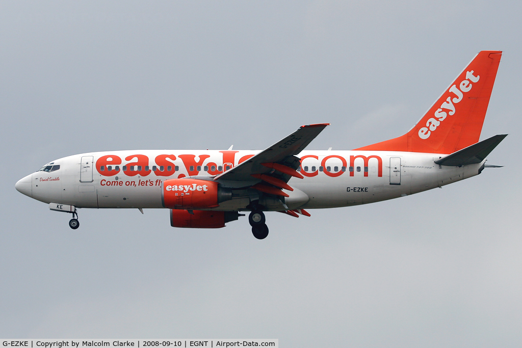 G-EZKE, 2004 Boeing 737-73V C/N 32426, Boeing 737-73V on finals to rwy 25 at Newcastle.