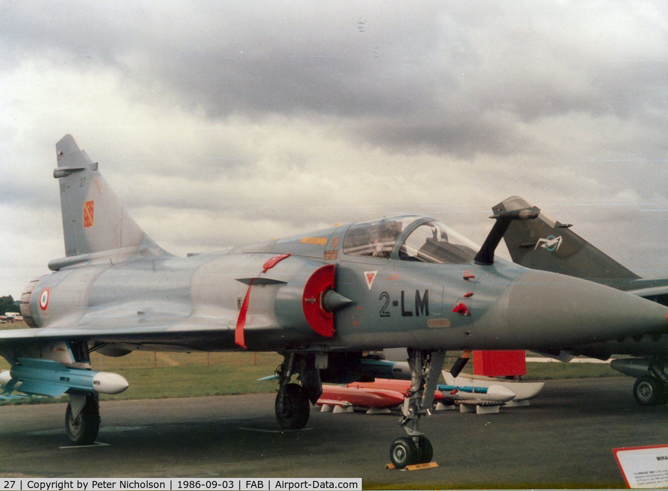 27, Dassault Mirage 2000C C/N 27, Mirage 2000C of EC 3/2 on display at the 1986 Farnborough Airshow.