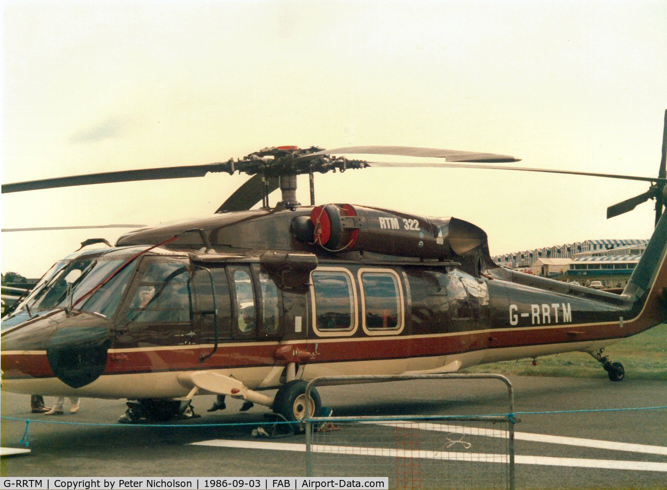 G-RRTM, 1983 Sikorsky S-70C C/N 70583, This Rolls-Royce engined Blackhawk was present at the 1986 Farnborough Airshow.