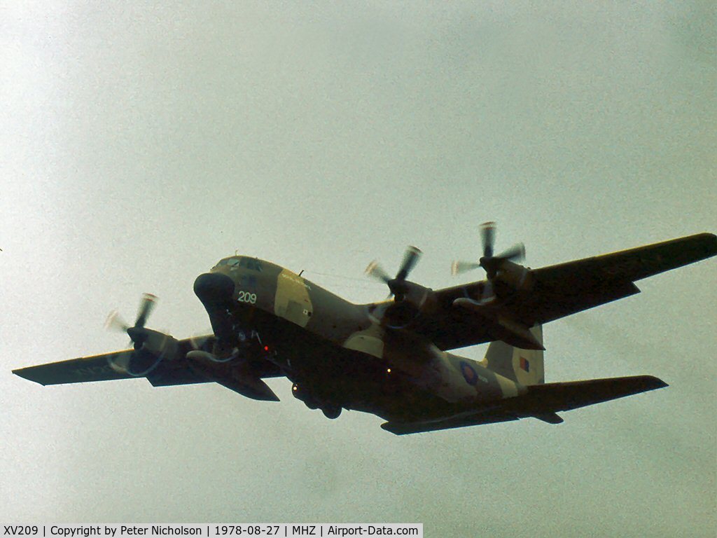 XV209, 1967 Lockheed C-130K Hercules C.1 C/N 382-4235, Hercules C.1 of the Lyneham Transport Wing acting as supply aircraft for the RAF Falcons parachute display team at the 1978 Mildenhall Air Fete.