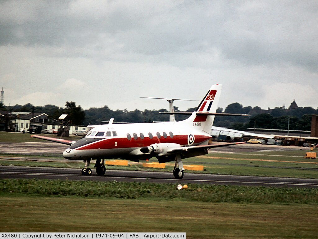 XX480, 1970 Scottish Aviation Jetstream T.1 C/N 262, This Jetstream T.1 of the Central Flying School was displayed at the 1974 Farnborough Airshow.