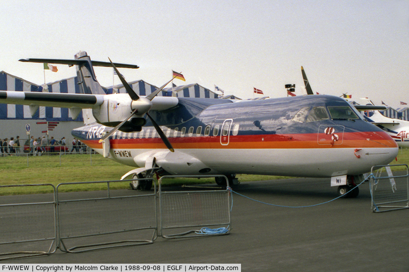F-WWEW, 1987 ATR 42-300 C/N 070, ATR ATR-42-300. Displayed at Farnborough 1988.
