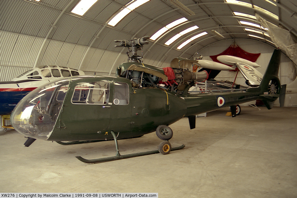 XW276, Sud SA-341 Gazelle C/N 03, Sud SA.341 Gazelle at Usworth, Sunderland, UK in 1991. Now at Newark Air Museum, Winthorpe.