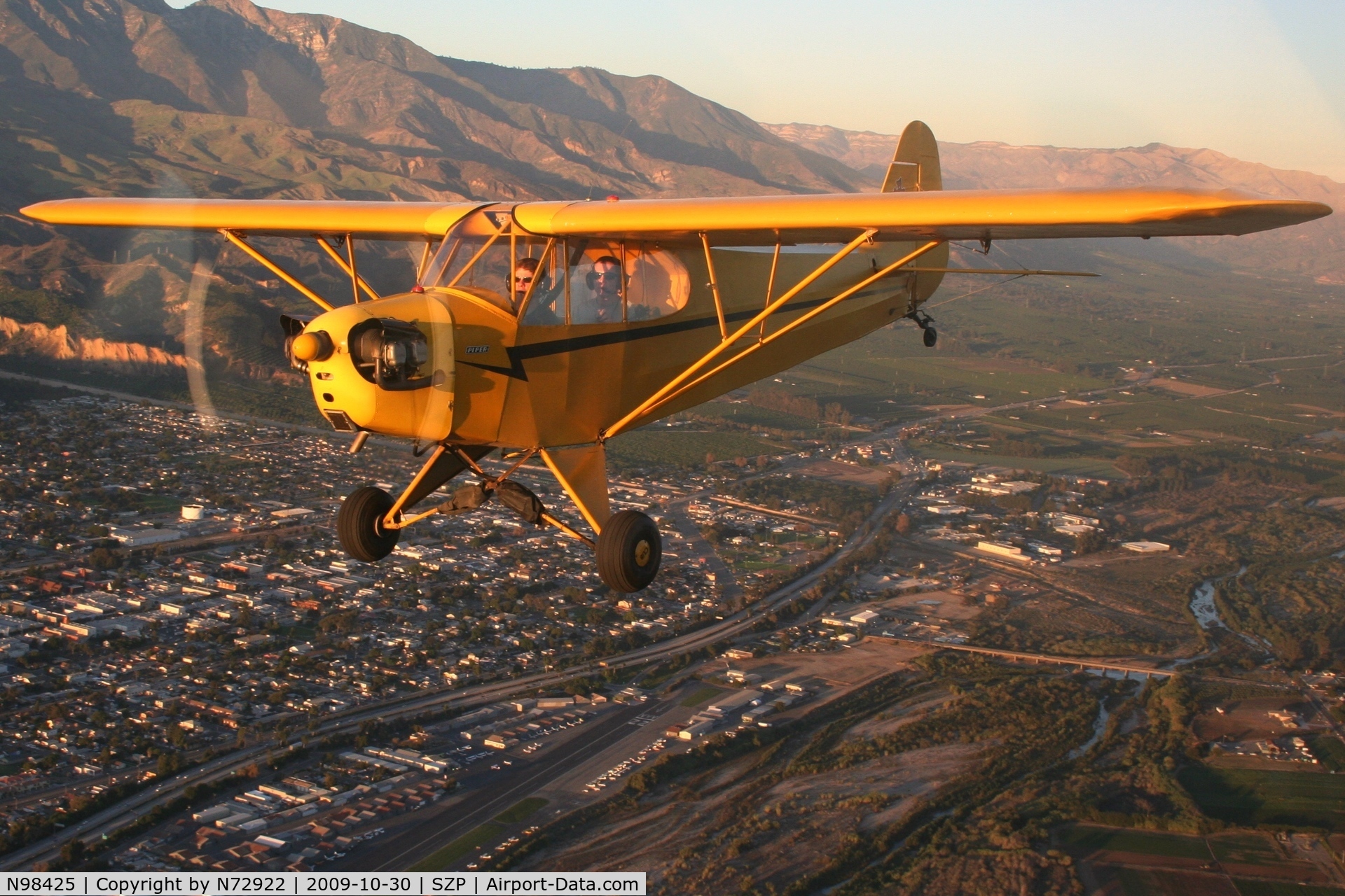 N98425, 1946 Piper J3C-65 Cub Cub C/N 18612, Air to Air over Santa Paula. Shot from N72922
