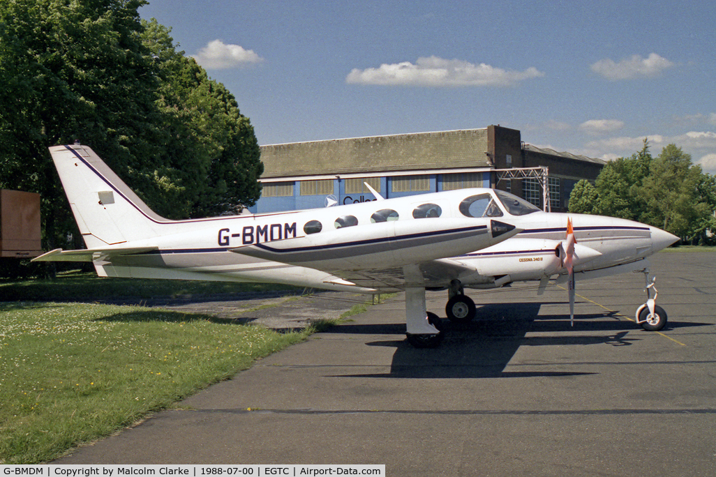 G-BMDM, 1980 Cessna 340A C/N 340A-1021, Cessna 340A at Cranfield Airport, UK in 1988.