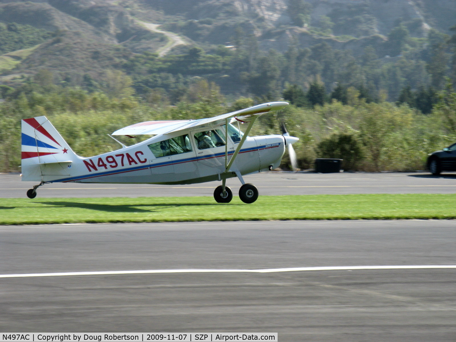 N497AC, 2005 American Champion 7GCAA Citabria C/N 497-2005, 2005 American Champion 7GCAA ADVENTURE, Superior O-360 180 Hp upgrade, takeoff on the grass strip