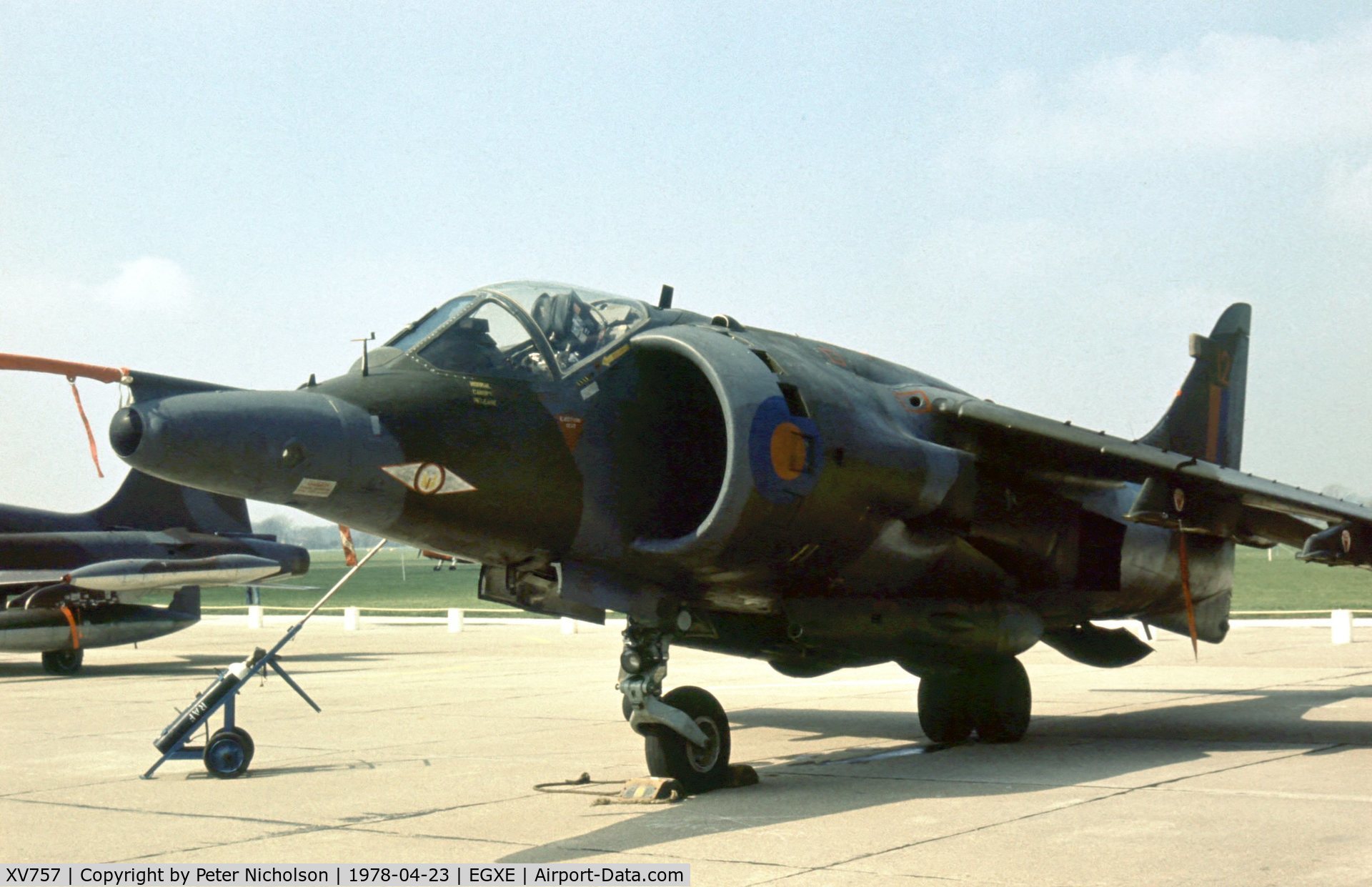 XV757, 1969 Hawker Siddeley Harrier GR.3 C/N 712020, Another view of the 1 Squadron Harrier GR.3 on display at the 1978 Leeming Open Day.