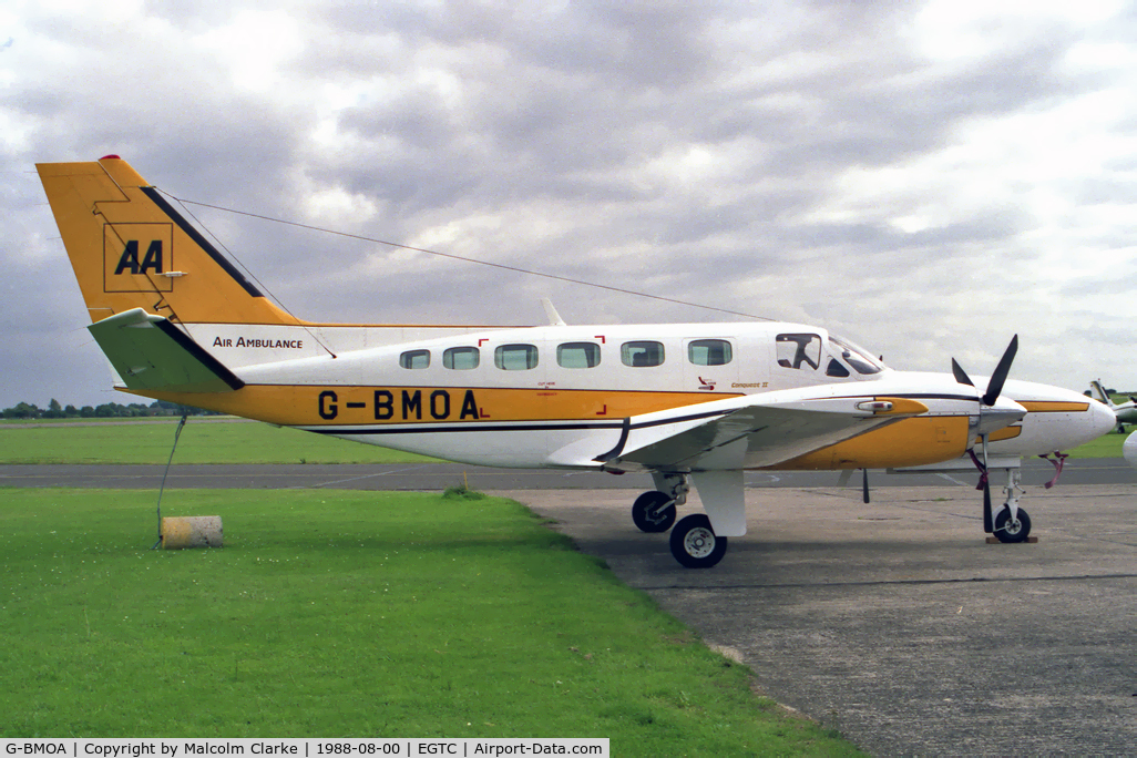 G-BMOA, 1986 Cessna 441 Conquest II C/N 441-0362, Cessna 441 Conquest at Cranfield Airport, UK in 1988. Operating as an air ambulance.