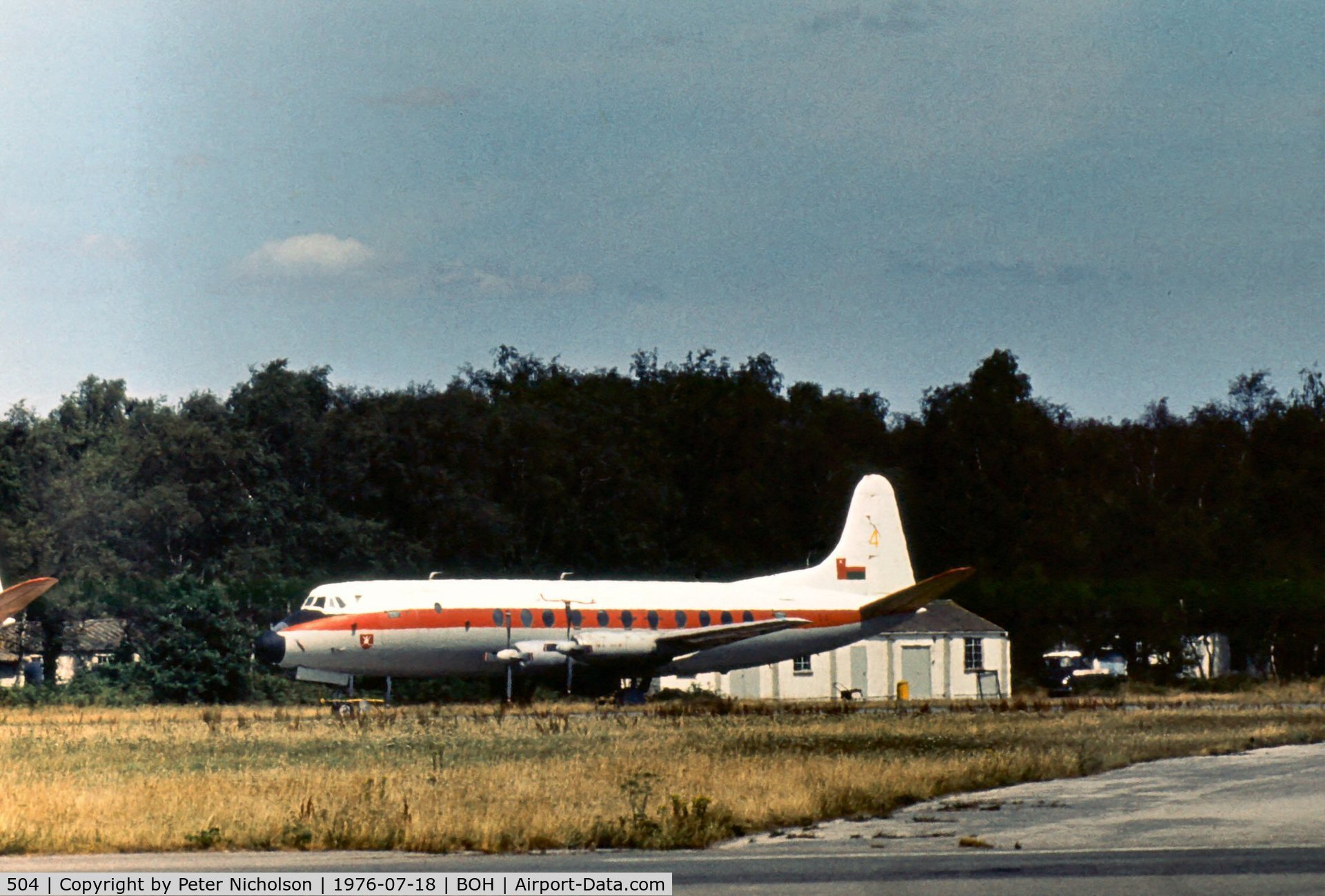 504, 1958 Vickers Viscount 808 C/N 423, Viscount 808C of the Sultan of Oman's Air Force seen at Bournemouth Hurn in the Summer of 1976.