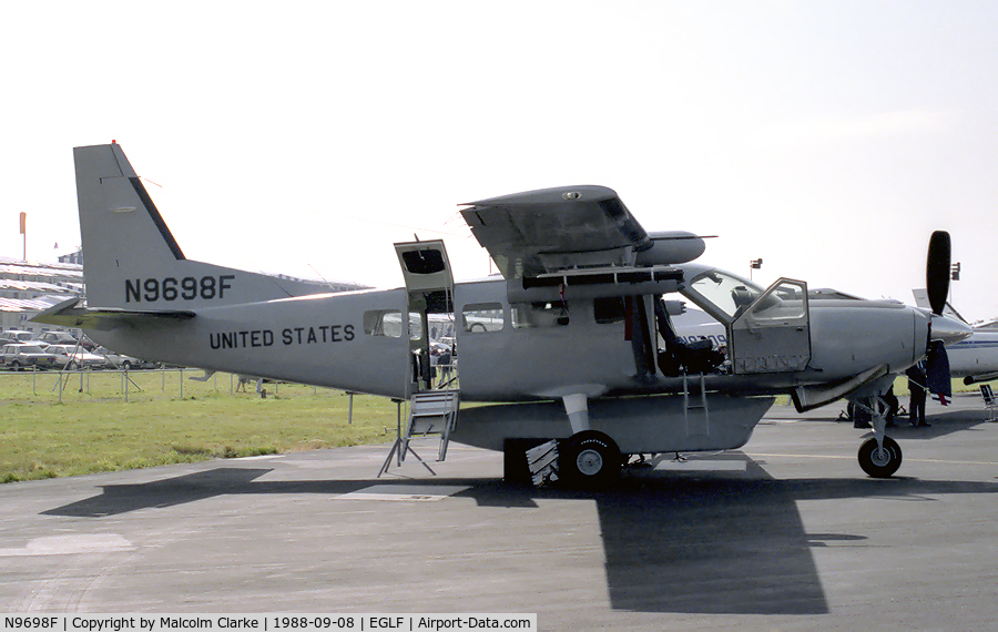 N9698F, Cessna U-27A Caravan 1 (208) C/N 20809129, Cessna U-27A Caravan 1 at The Farnborough Air Show in 1988.