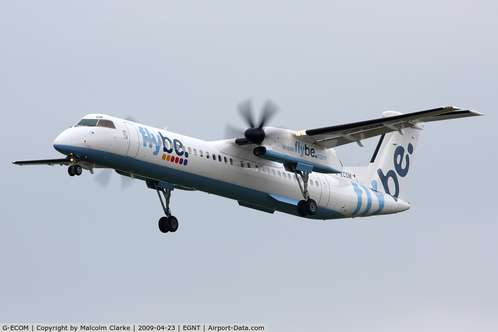 G-ECOM, 2008 De Havilland Canada DHC-8-402Q Dash 8 C/N 4233, Bombardier DHC-8-402Q Dash 8 on approach to rwy 25 at Newcastle Airport, UK.