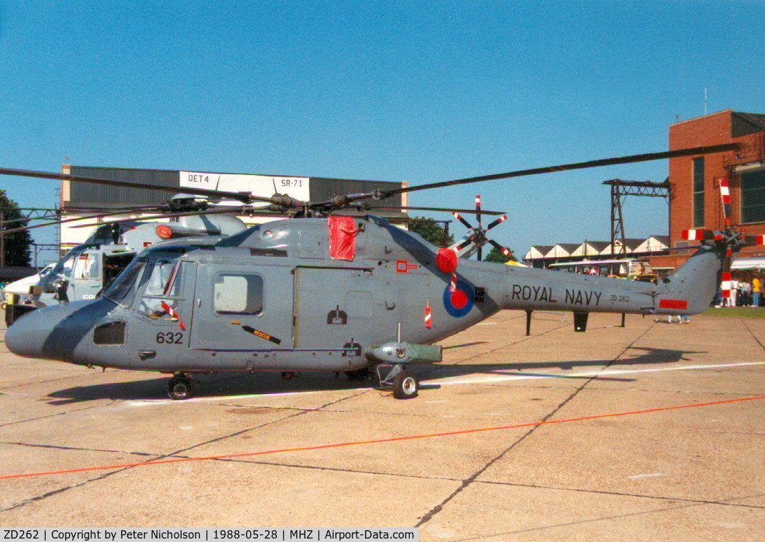 ZD262, 1983 Westland Lynx HAS.3 C/N 297, Lynx HAS.3 of 702 Squadron on display at the 1988 Mildenhall Air Fete.