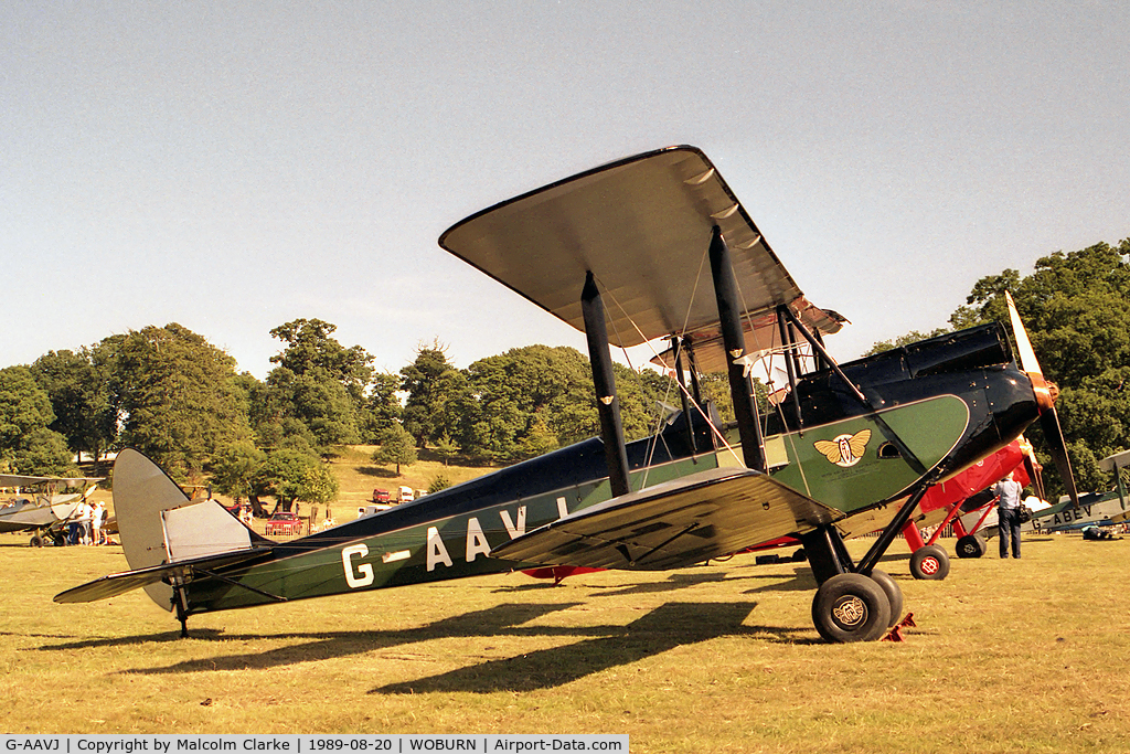 G-AAVJ, 1929 Moth Aircraft DH-60GM Gipsy Moth C/N 157, Moth Aircraft DH-60GMW Gipsy Moth.  At the Famous Grouse DH Moth Rally 1989 held in the grounds of Woburn Abbey.