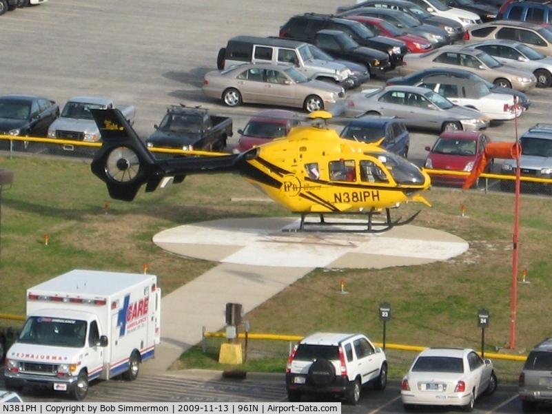 N381PH, 2007 Eurocopter EC-135P-2+ C/N 0611, Landing at VA Medical Center in Indianapolis.