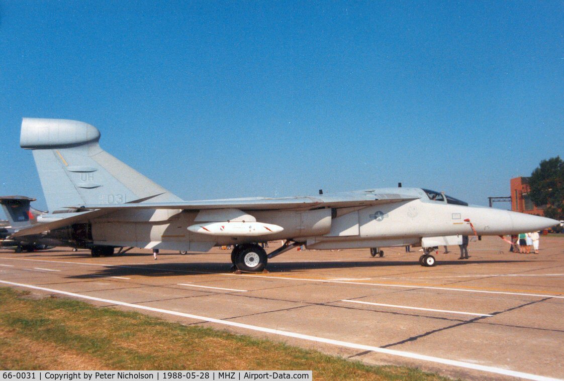 66-0031, 1966 General Dynamics EF-111A Raven C/N EF-04, EF-111A Raven of 42nd Electronic Combat Squadron/66th Electronic Combat Wing at RAF Upper Heyford on display at the 1988 Mildenhall Air Fete.