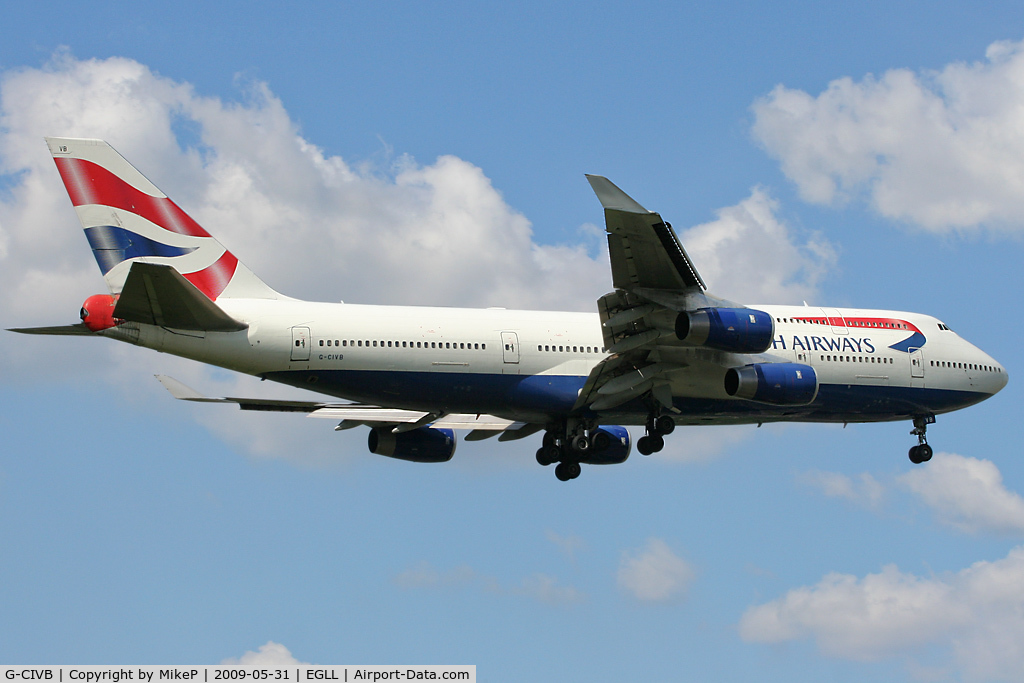 G-CIVB, 1994 Boeing 747-436 C/N 25811, Short final to 09L at Heathrow.